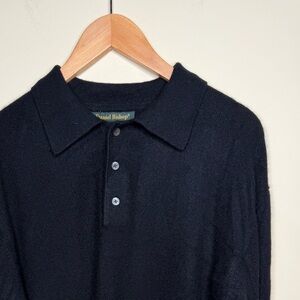 Vintage Daniel Bishop 100% 2-ply Cashmere Men’s Knit Polo Sweater Large Black.